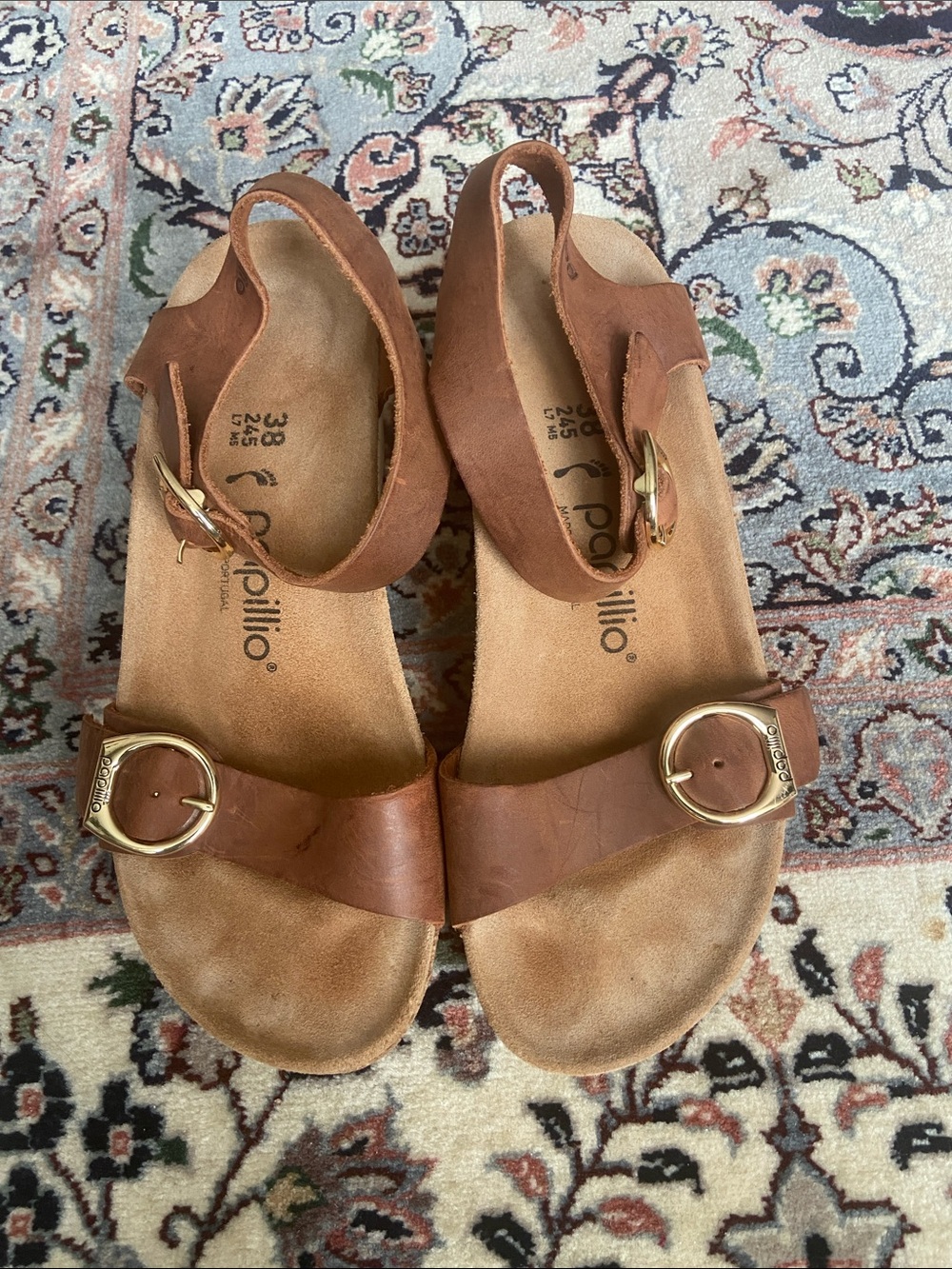 Birkenstock Papillio Soley Buckle Cork Wedge Sandal size 7 in Cognac - Picture 2 of 11
